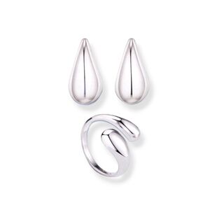 New! Woman Stainless Steel Silver Chunky Dome Drop Earrings & Ring.